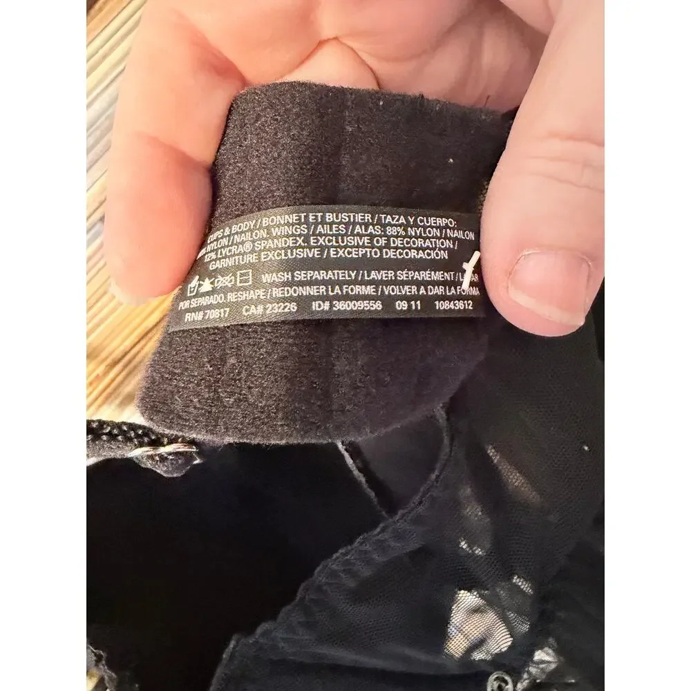 Victoria’s Secret sexy little things black bra lingerie underwire babydoll 36D